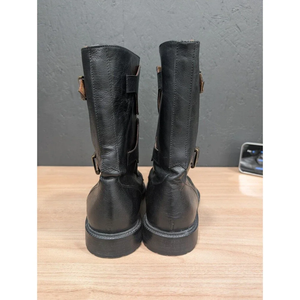 Michele Olivieri Leather Lace up Buckle Boots Men's Size 9 Black Made In Italy